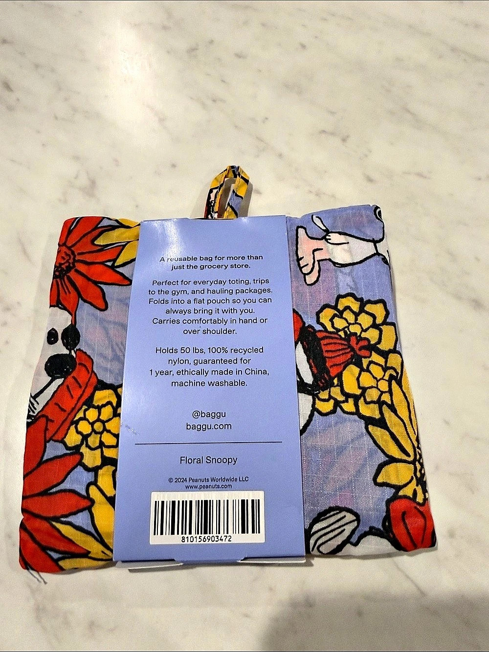 Baggu x Peanuts Standard Reusable Bag Floral Snoopy Purple & Red, New - Picture 2 of 4